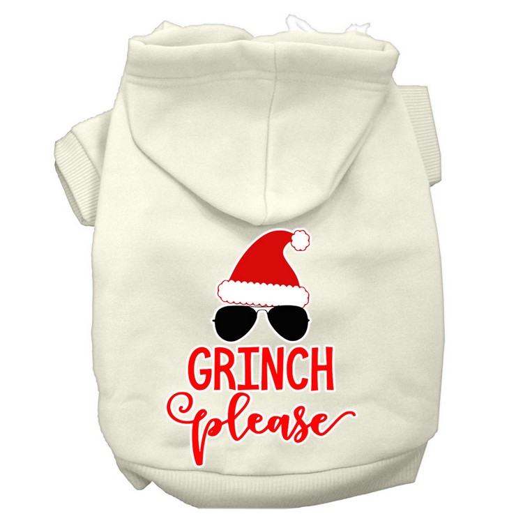 Grinch Please Screen Print Dog Hoodie Cream S